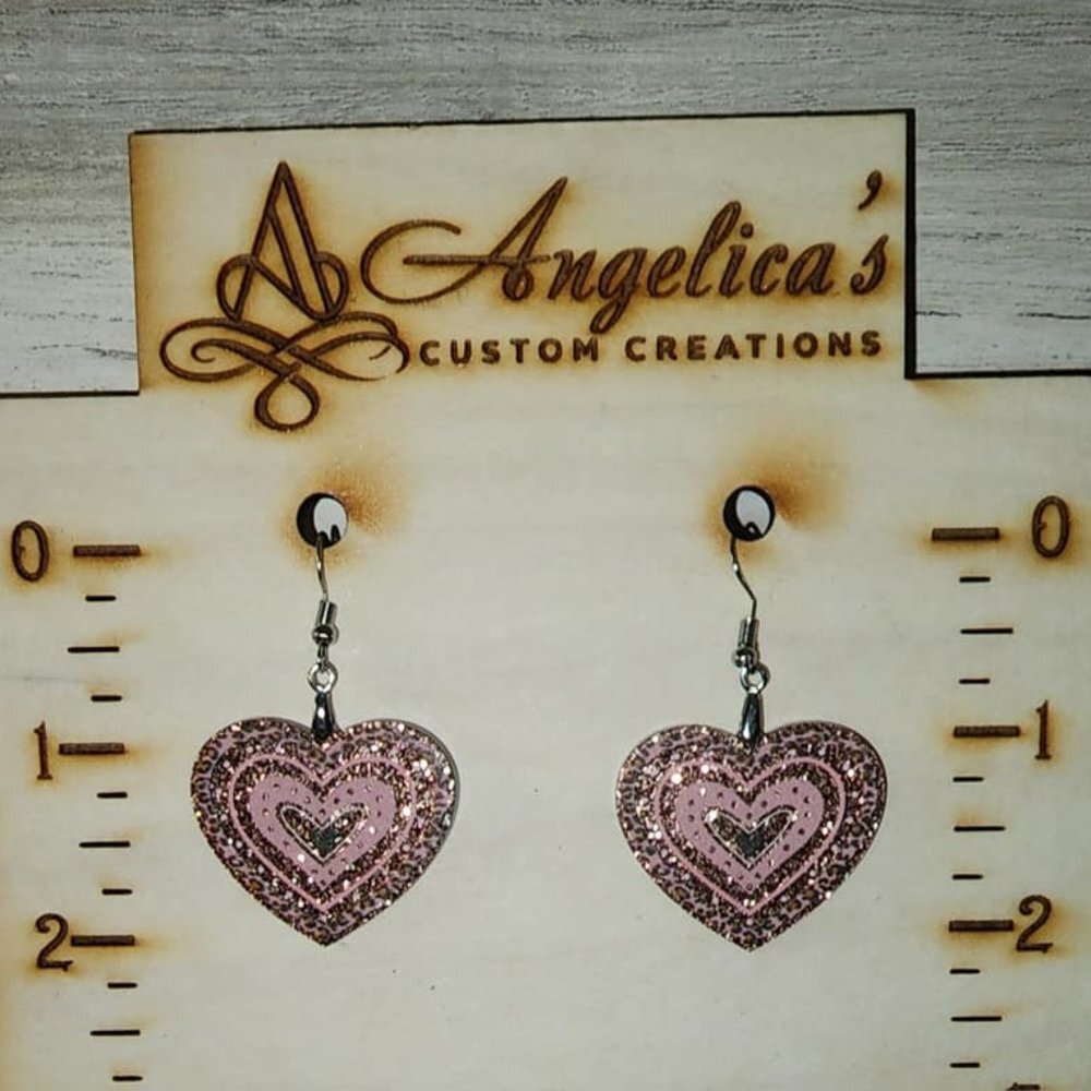 Pink Heart Glitter Acrylic Drop Earrings